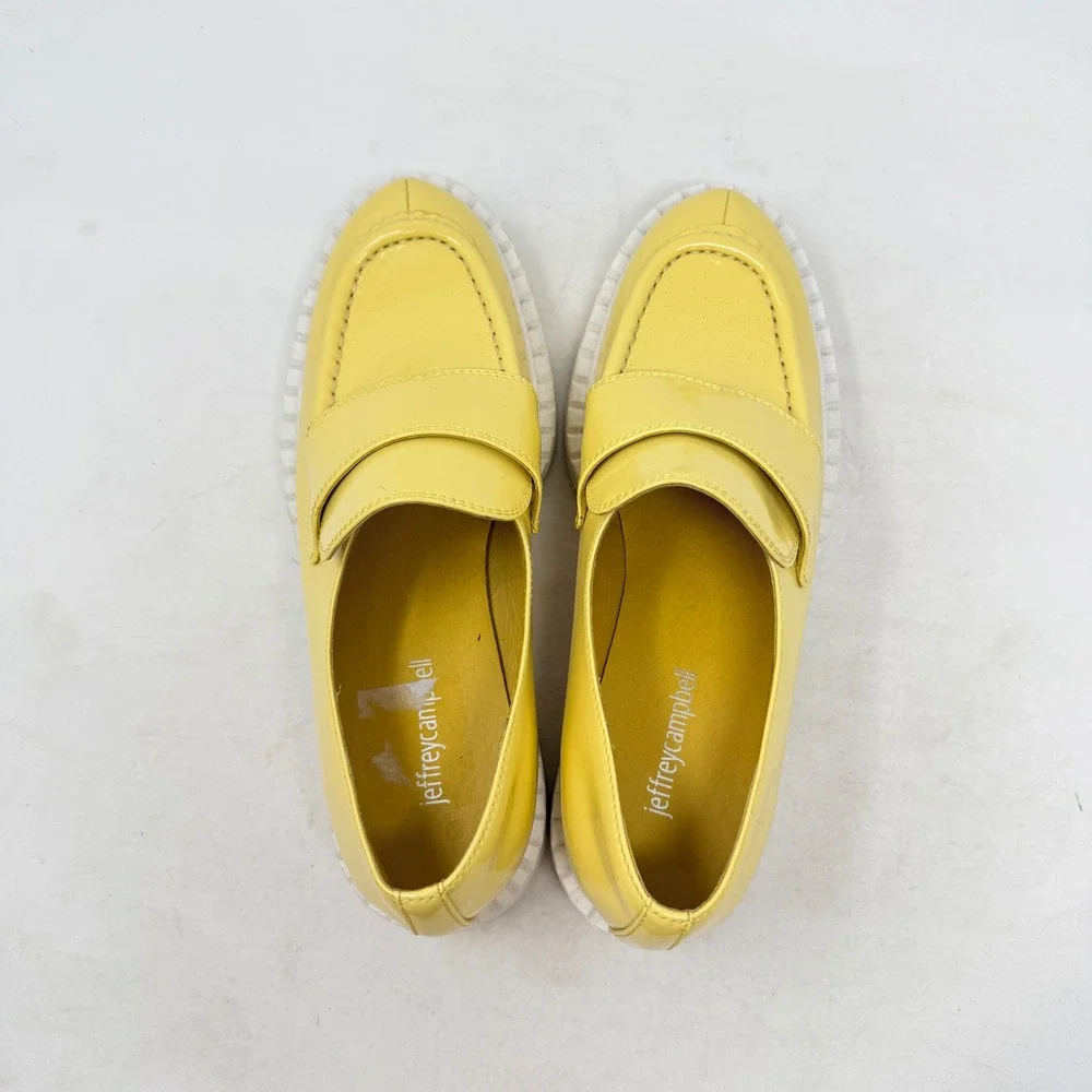 Jeffrey Campbell‎ Platform Penny Loafers Yellow Leather Chunky Slip On Size 8.5